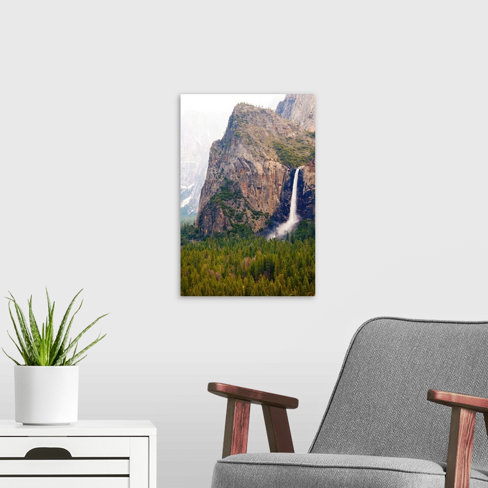 A modern room featuring Bridalveil falls in Yosemite National Park, CA