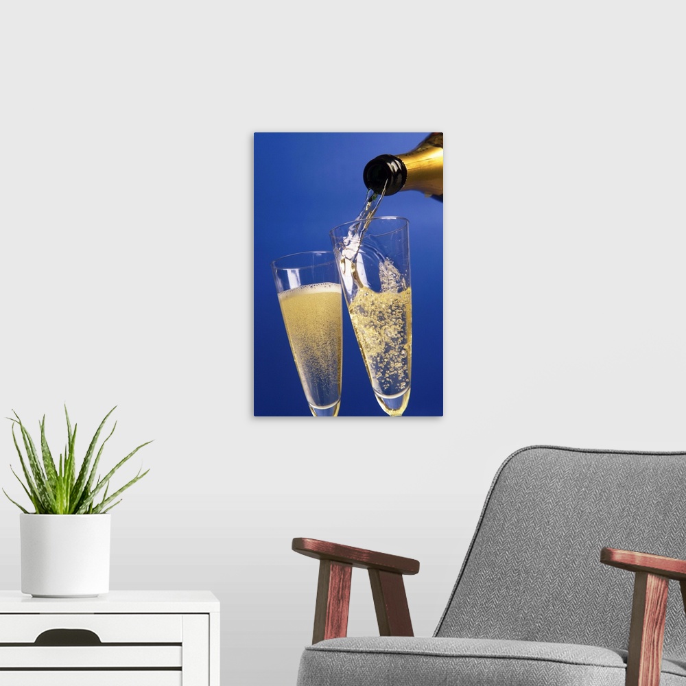 A modern room featuring Champagne Glass And Bottle