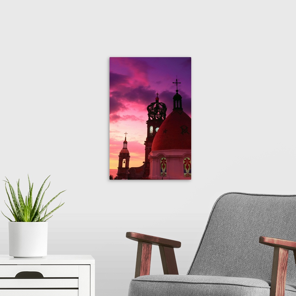 A modern room featuring Church Of Guadalupe At Sunset