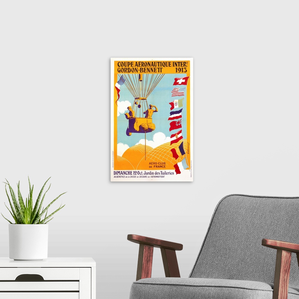 A modern room featuring Coupe Aeronautique Gordon-Bennett Poster By A. Gournay