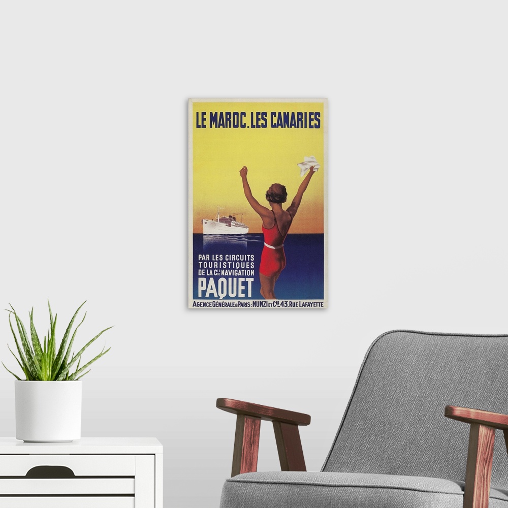 A modern room featuring Cruising the East Atlantic, Morocco, Canary Islands, Travel Poster
