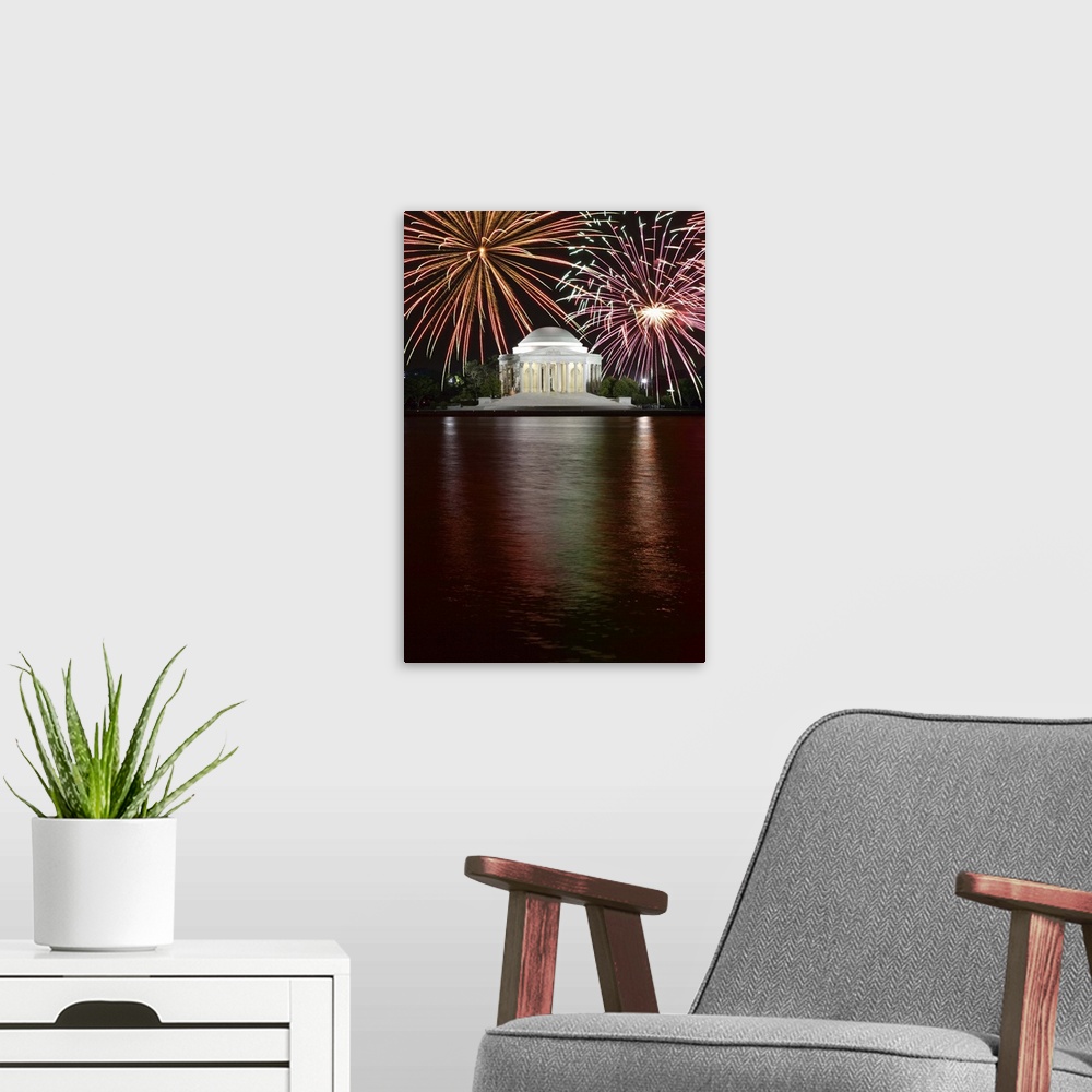 A modern room featuring Fireworks over Jefferson Memorial, Washington DC