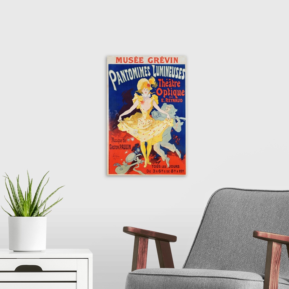 A modern room featuring French Poster For Early Motion Picture Pantommes Lumineuses By Jules Cheret