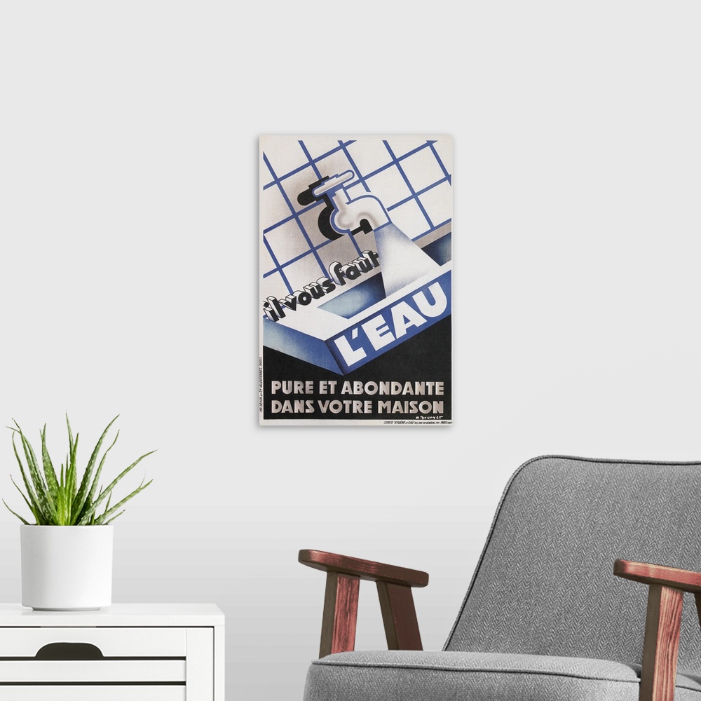 A modern room featuring French Poster For Running Water