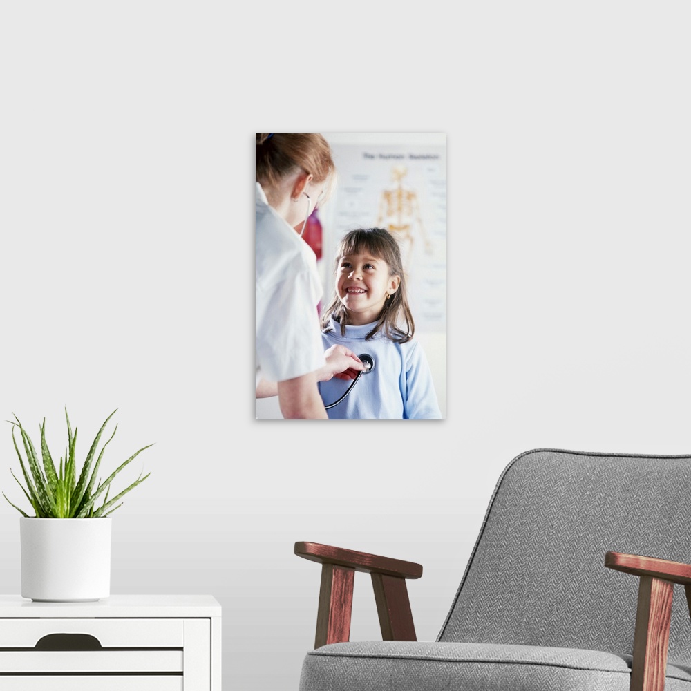 A modern room featuring Girl getting checkup