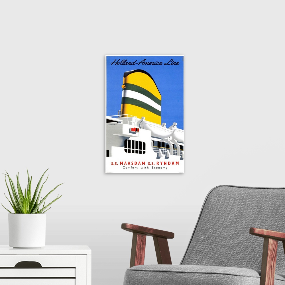 A modern room featuring Holland America Line, Comfort With Economy Poster By Reyn Dirksen