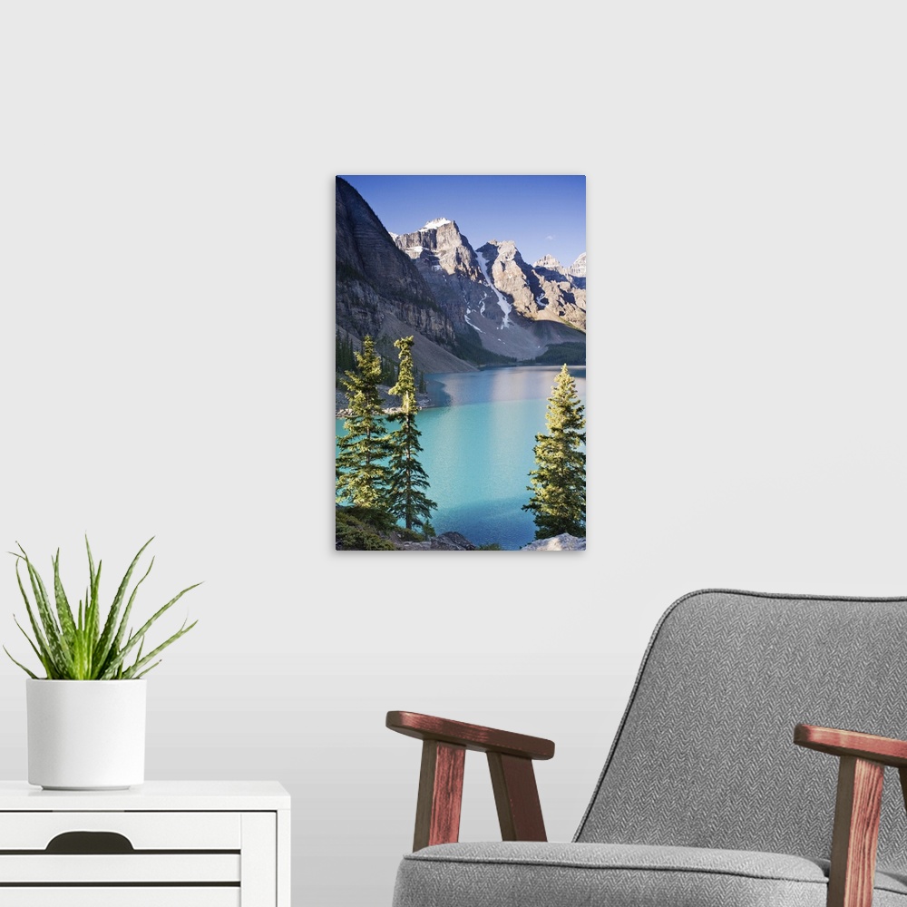 A modern room featuring Moraine Lake and Canadian Rocky Mountains.  Valley of the Ten Peaks, Banff National Park, Alberta...