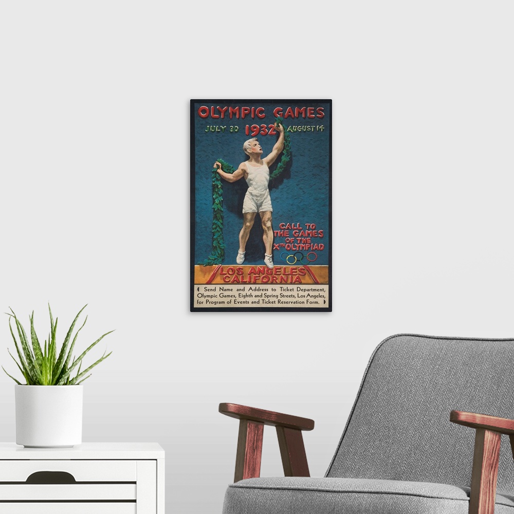 A modern room featuring 1932 --- Olympic Games 1932 Poster by Julio Kilenyi --- Image by .. K.J. Historical/Corbis