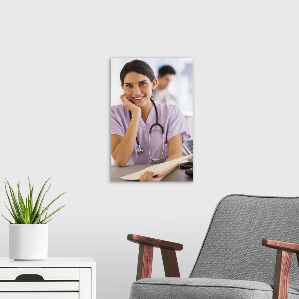 A modern room featuring USA, New Jersey, Jersey City, Portrait of female nurse