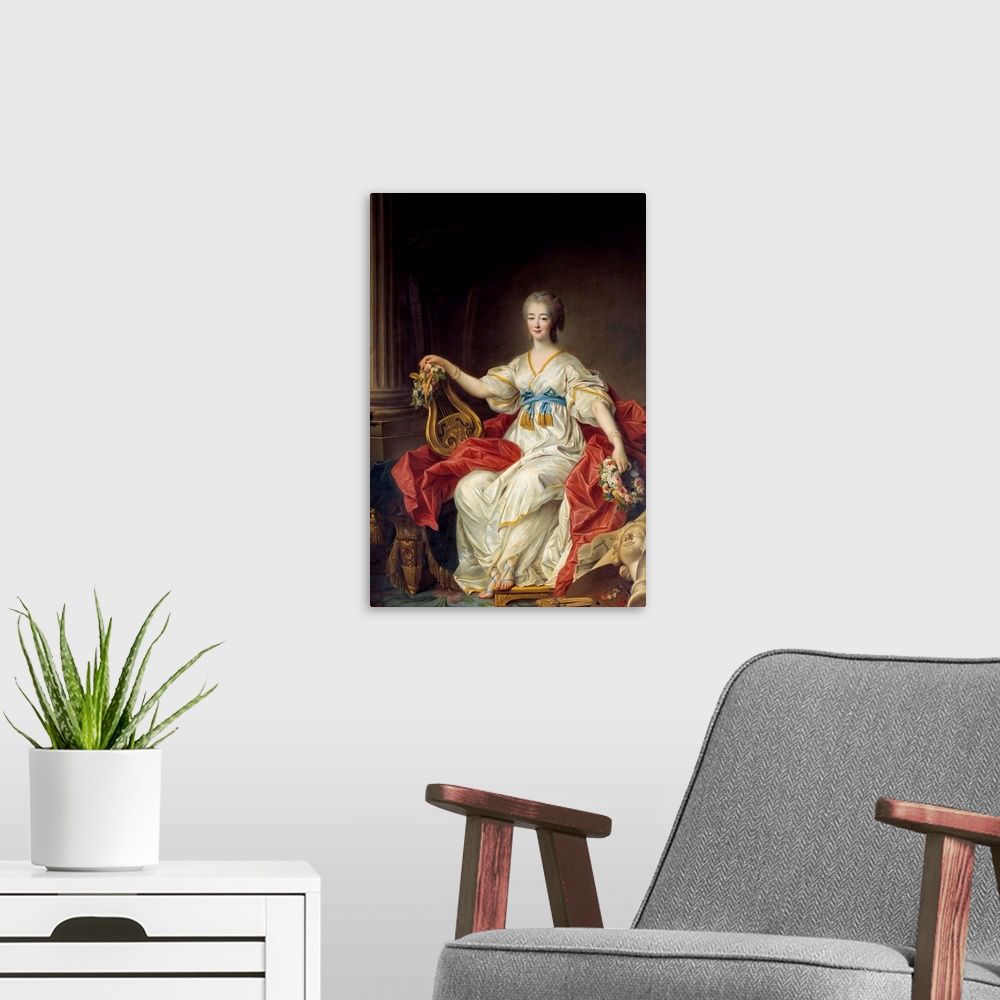 A modern room featuring Portrait of Countess Jeanne (Becu) du Barry (Madame du Barry) (1743-1793 ), courtesan and mistres...