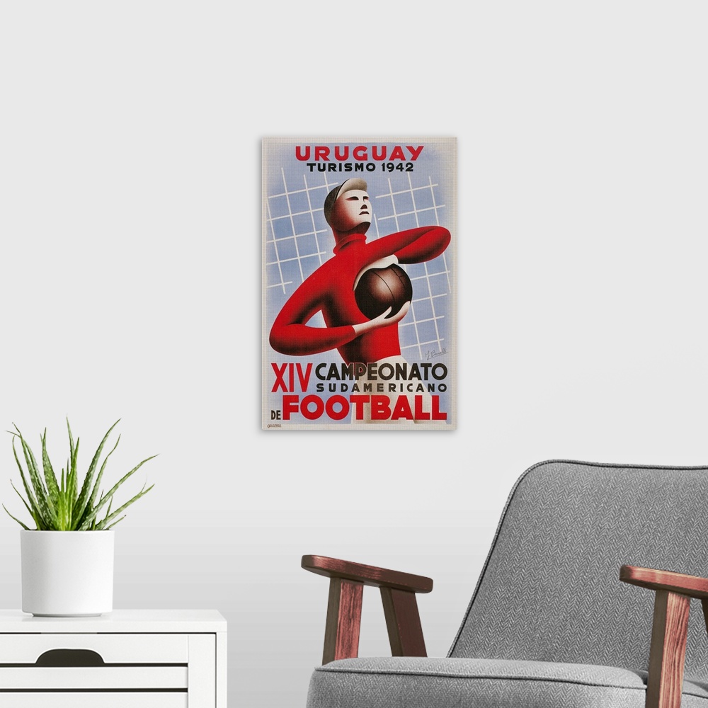 A modern room featuring Poster for South American Soccer Tournament