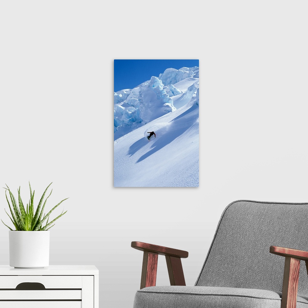 A modern room featuring Snowboarder on mountain snowboarding