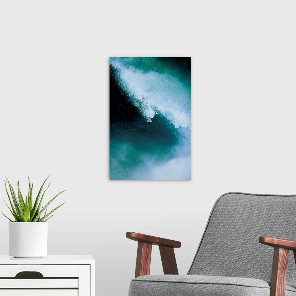 A modern room featuring Spray of water from crashing wave