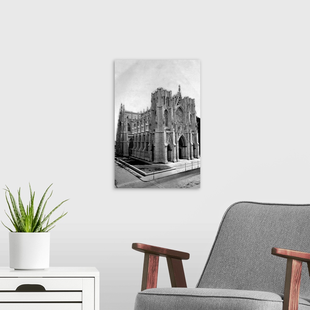 A modern room featuring St. Patrick's Cathedral, the largest Catholic cathedral in the United States, stands at Fifth Ave...