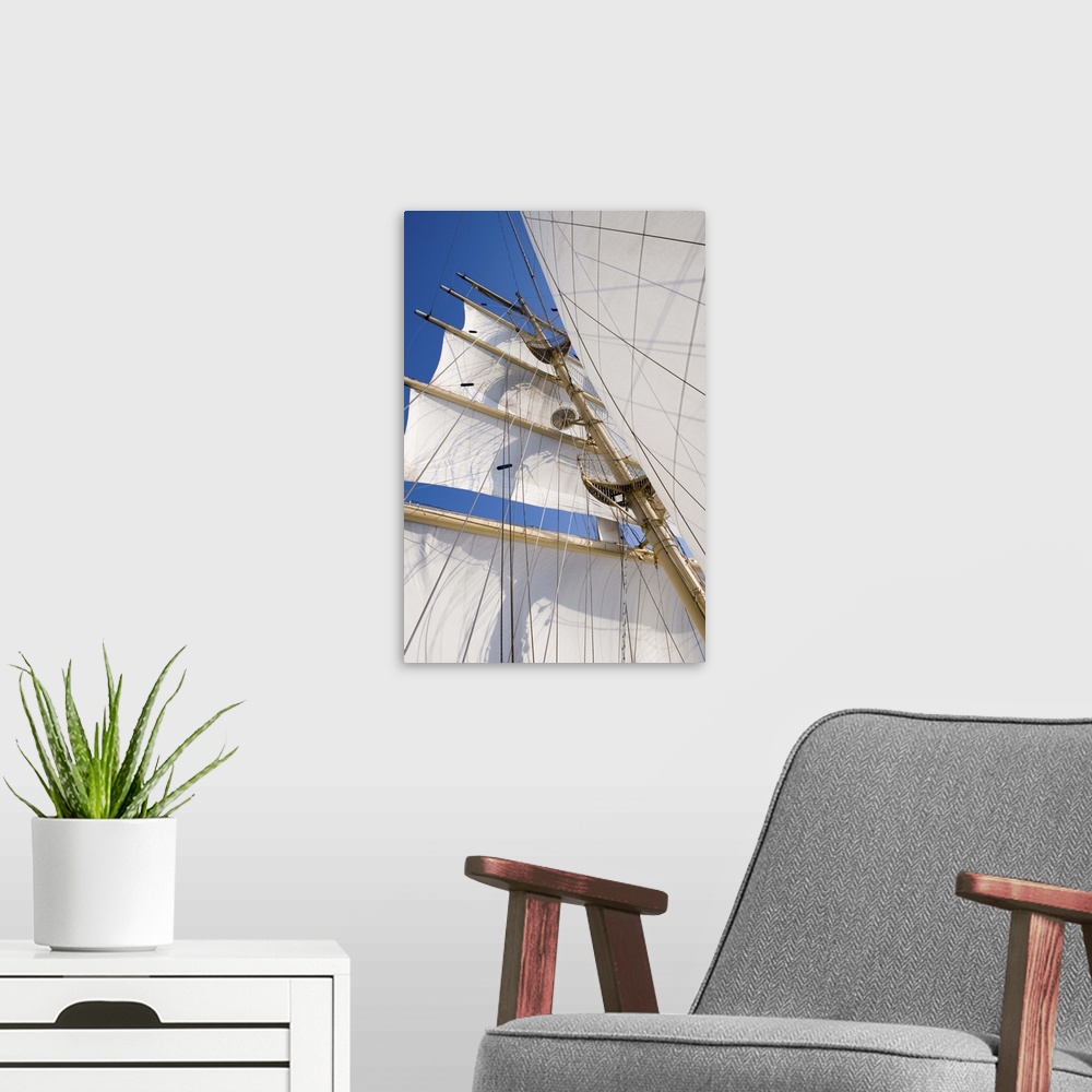 A modern room featuring Star Clippers' Star Flyer sailing ship in the Aegean Sea