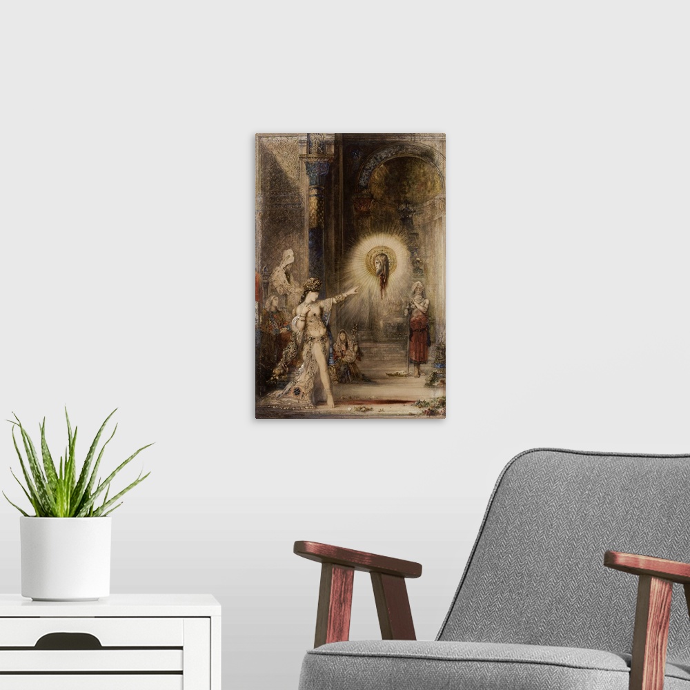 A modern room featuring Gustave Moreau (French, 18261898), The Apparition, c. 1876, watercolor on paper, 106 x 72 cm (41....