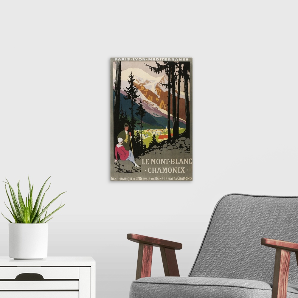 A modern room featuring Travel Poster for Chamonix