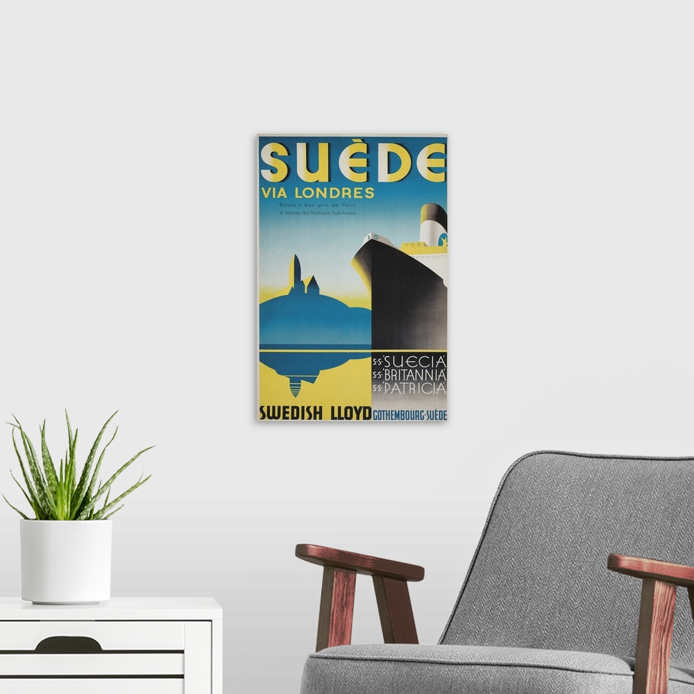 A modern room featuring Travel Poster for Swedish Cruise Ships