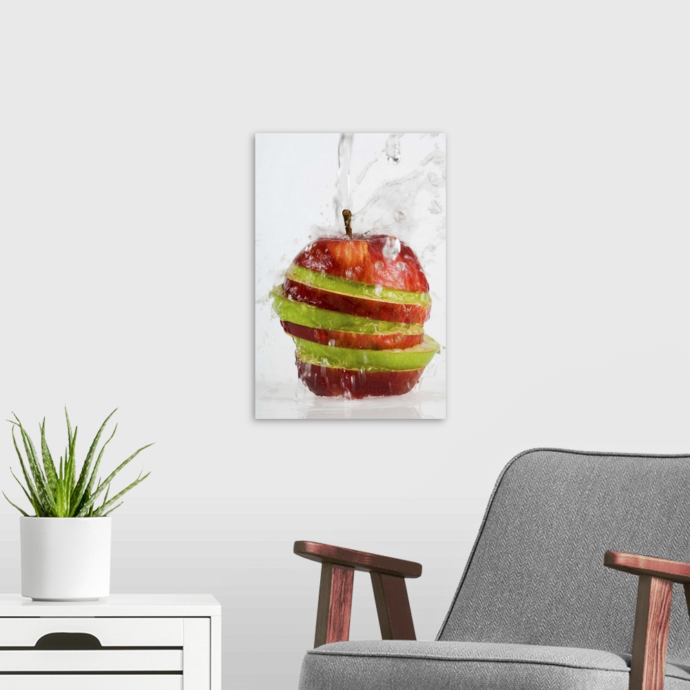 A modern room featuring Water pouring on apple