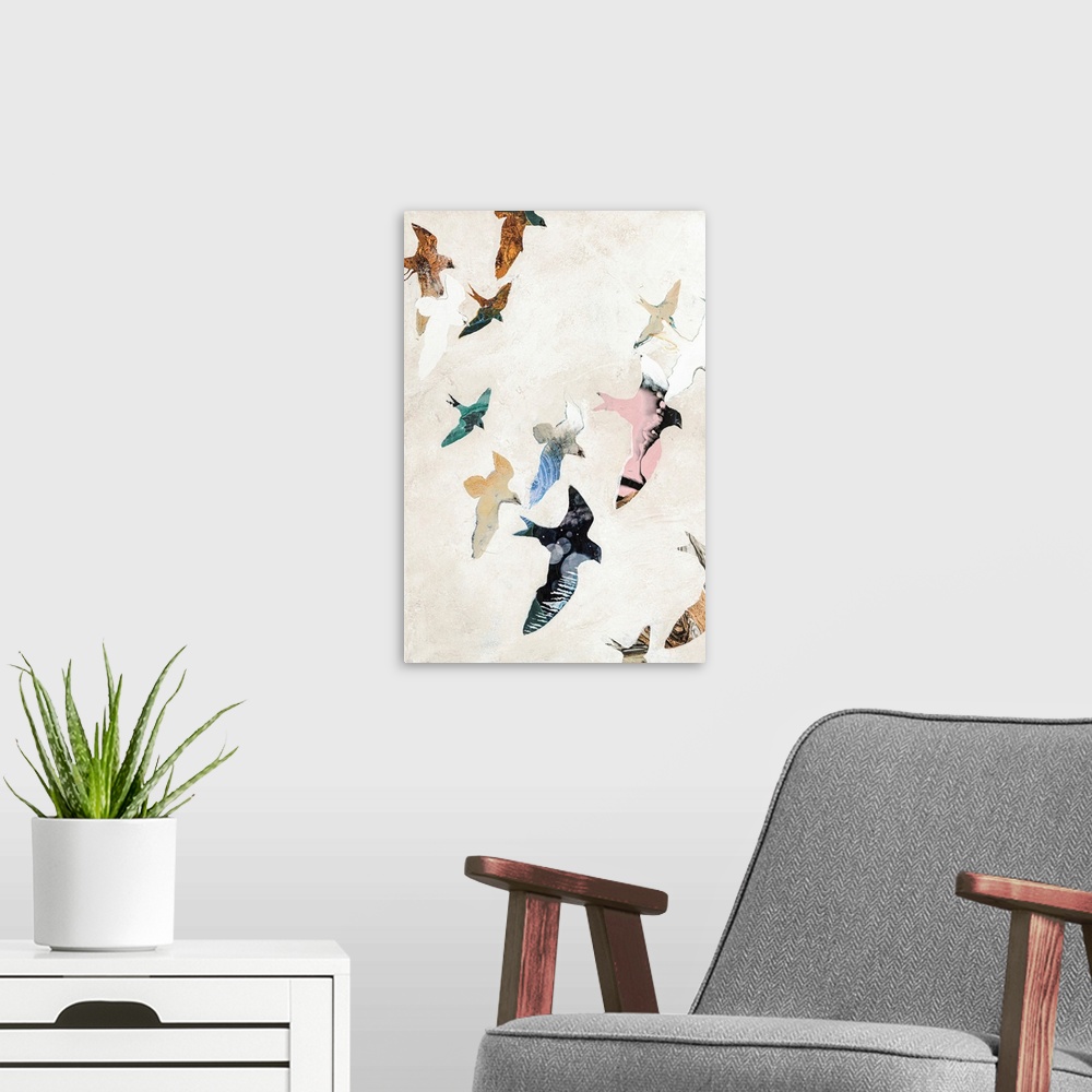 A modern room featuring Abstract Birds 2