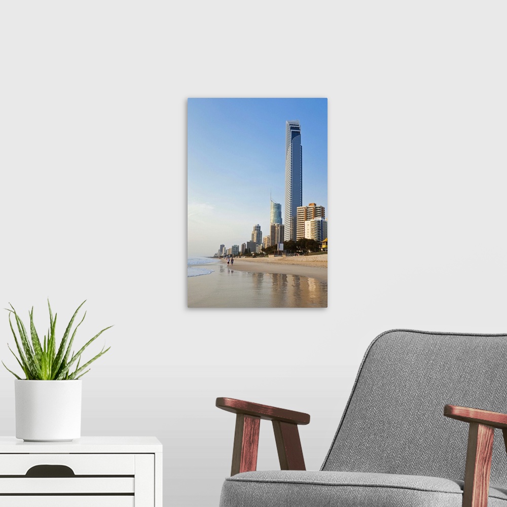 A modern room featuring Australia, Queensland, Gold Coast, Surfers Paradise. View of beach and Surfers Paradise skyline a...