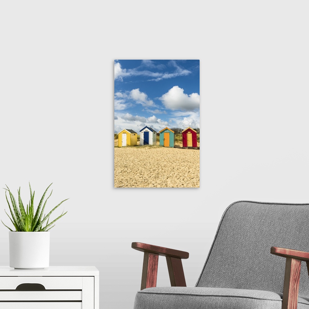 A modern room featuring Beach huts, Southwold, Suffolk, UK.