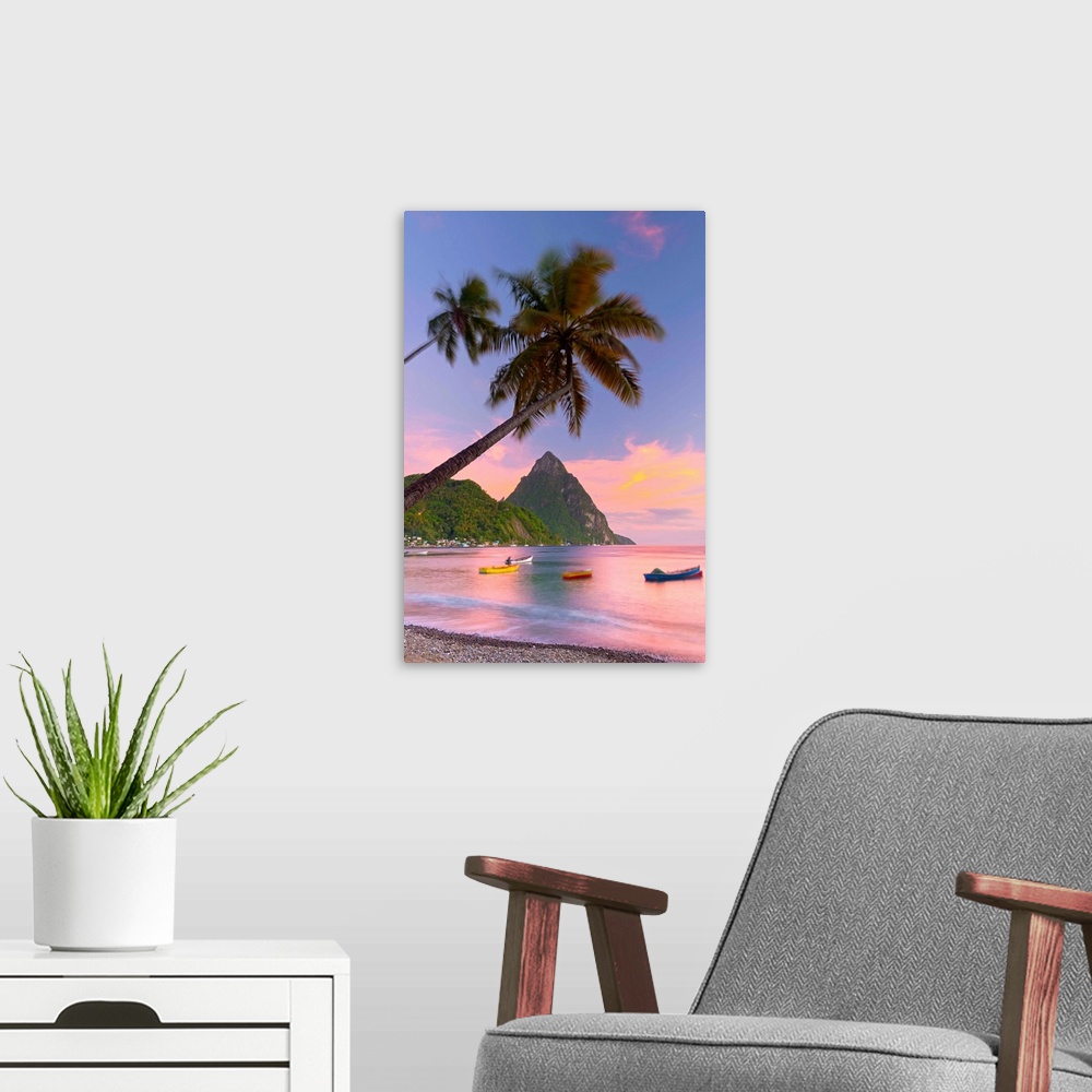 A modern room featuring Caribbean, St Lucia, Soufriere, Soufriere Bay, Soufriere Beach and Petit Piton (UNESCO World Heri...