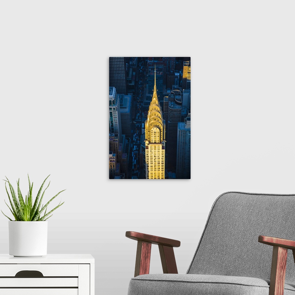 A modern room featuring Chrysler Building and Lexington Avenue, Manhattan, New York City, New York, USA.