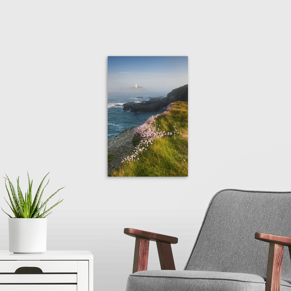 A modern room featuring Coastal Cliffs, Godrevy Point, near St Ives, Cornwall, England.