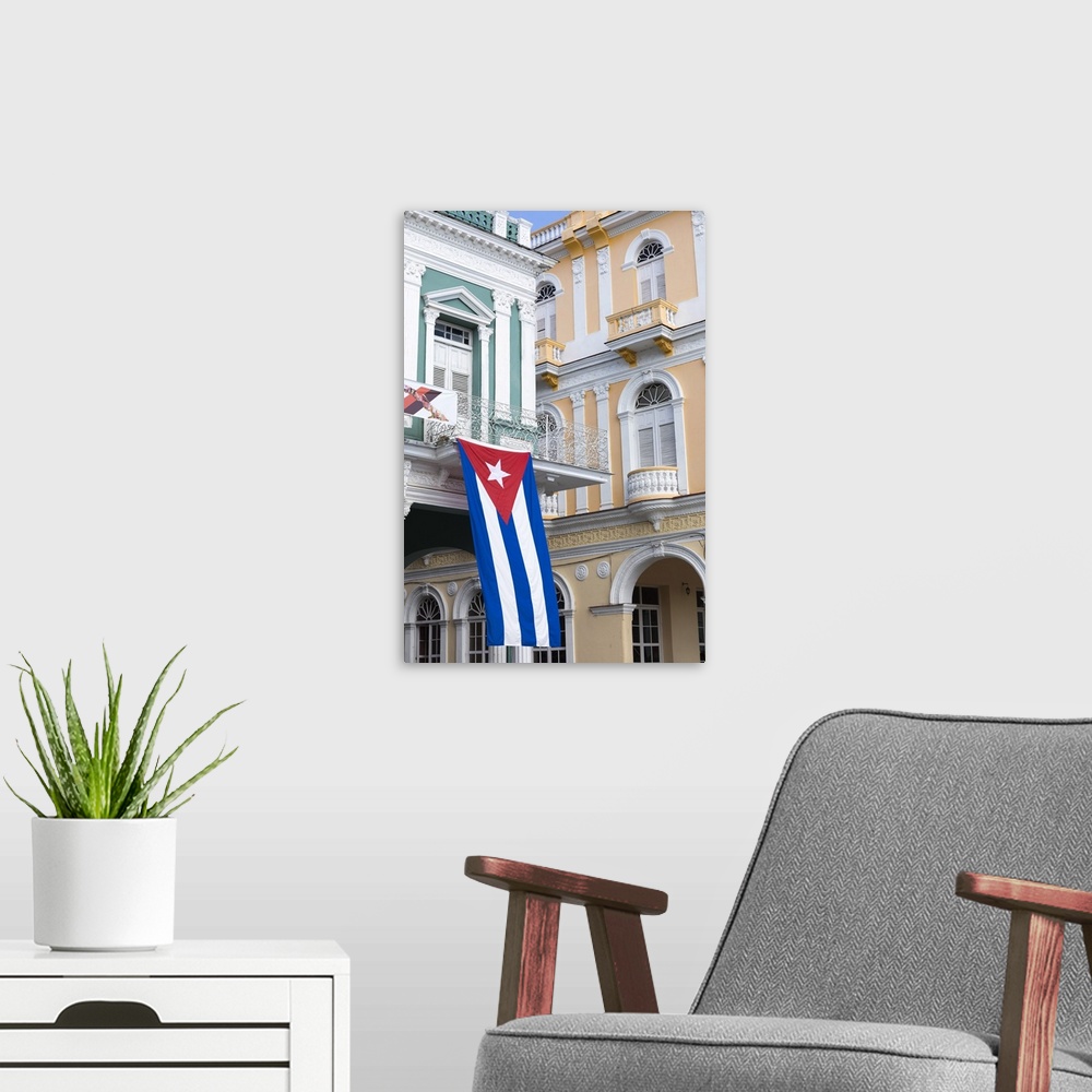 A modern room featuring Cuban flag, Sancti Spiritus, Sancti Spiritus Province, Cuba,.