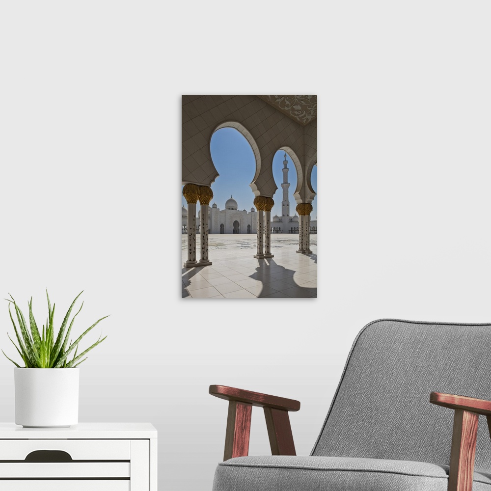 A modern room featuring Internal view of the arcade of the Sheikh Zayed Mosque, Al Maqta district of Abu Dhabi, Abu Dhabi...