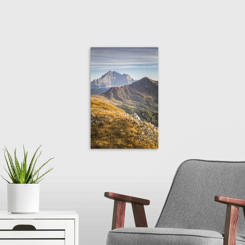 A modern room featuring Mount Civetta and Mount Pore in late summer, Alleghe, Belluno district, Veneto, Italy, Europe.
