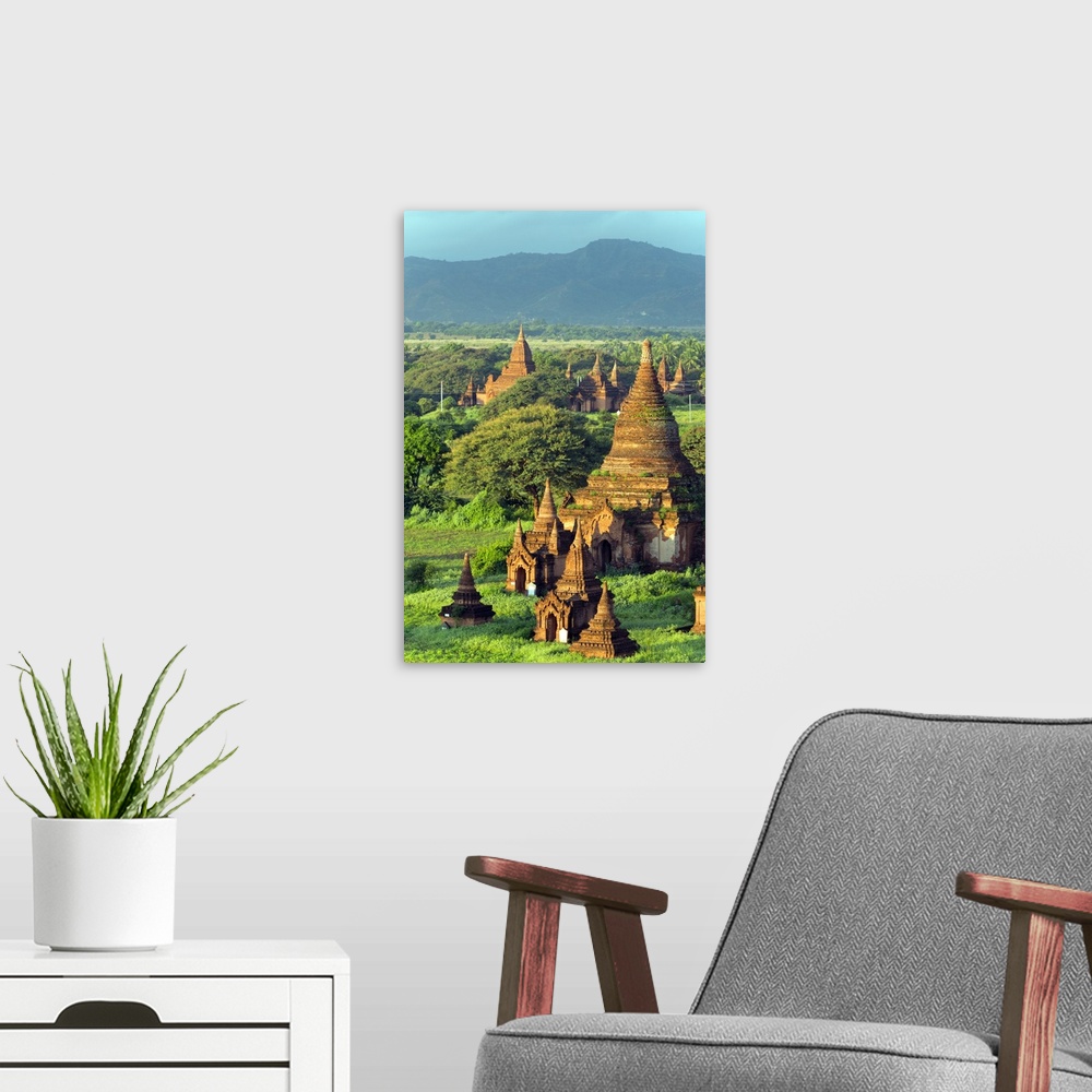 A modern room featuring South East Asia, Myanmar, Bagan, temples on Bagan plain.