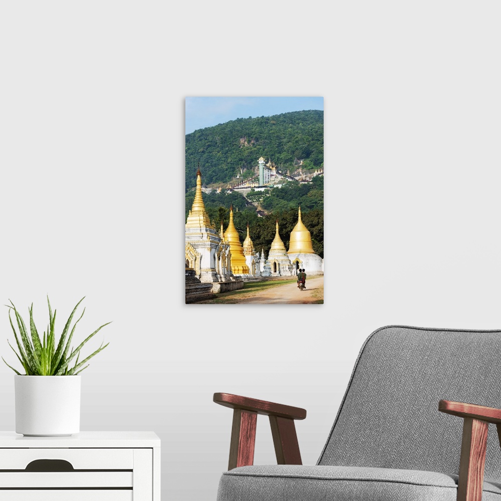 A modern room featuring South East Asia, Myanmar, Pindaya, Nget Pyaw Taw Pagoda below entrance to Shwe Oo Min Natural Cav...