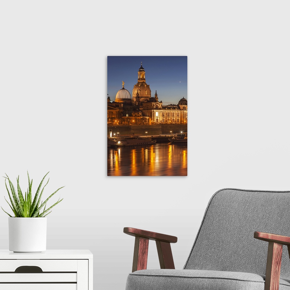 A modern room featuring The panorama of Dresden in Saxony with the River Elbe in the foreground.