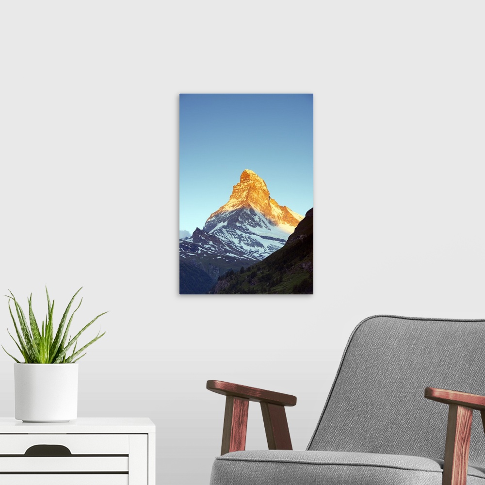 A modern room featuring Europe, Valais, Swiss Alps, Switzerland, Zermatt, sunrise on The Matterhorn (4478m).