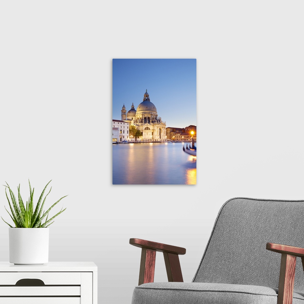 A modern room featuring Italy, Veneto, Venice. The Grand Canal in the last evening light with the church of Santa Maria d...
