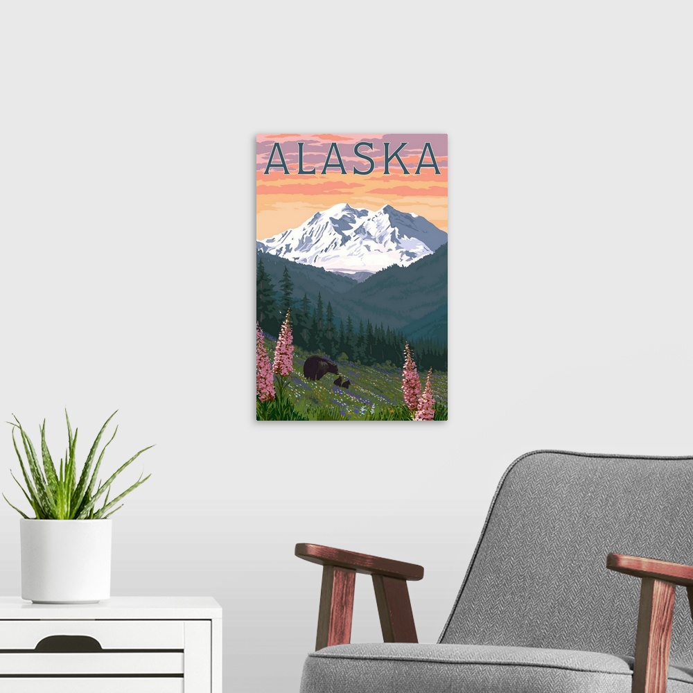 A modern room featuring Alaska, Bear and Spring Flowers