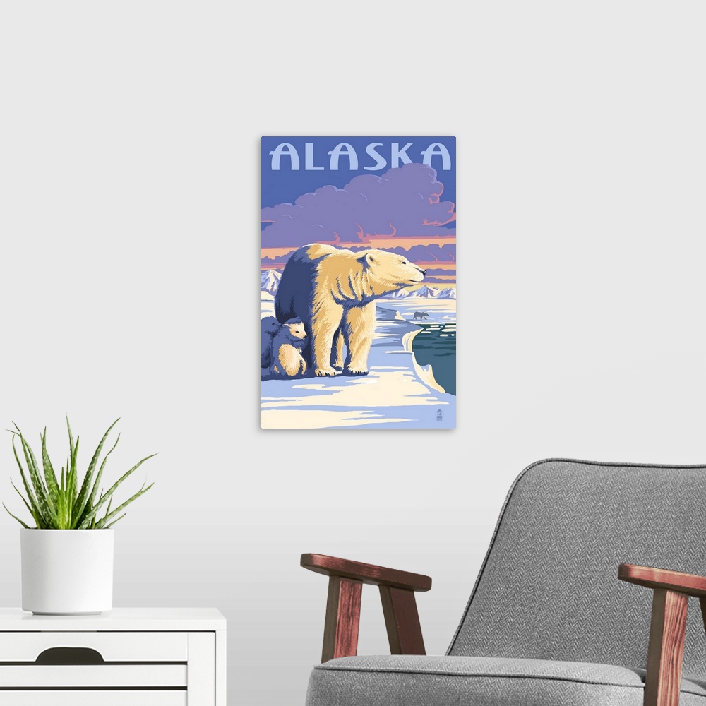 A modern room featuring Alaska, Polar Bear at Sunrise