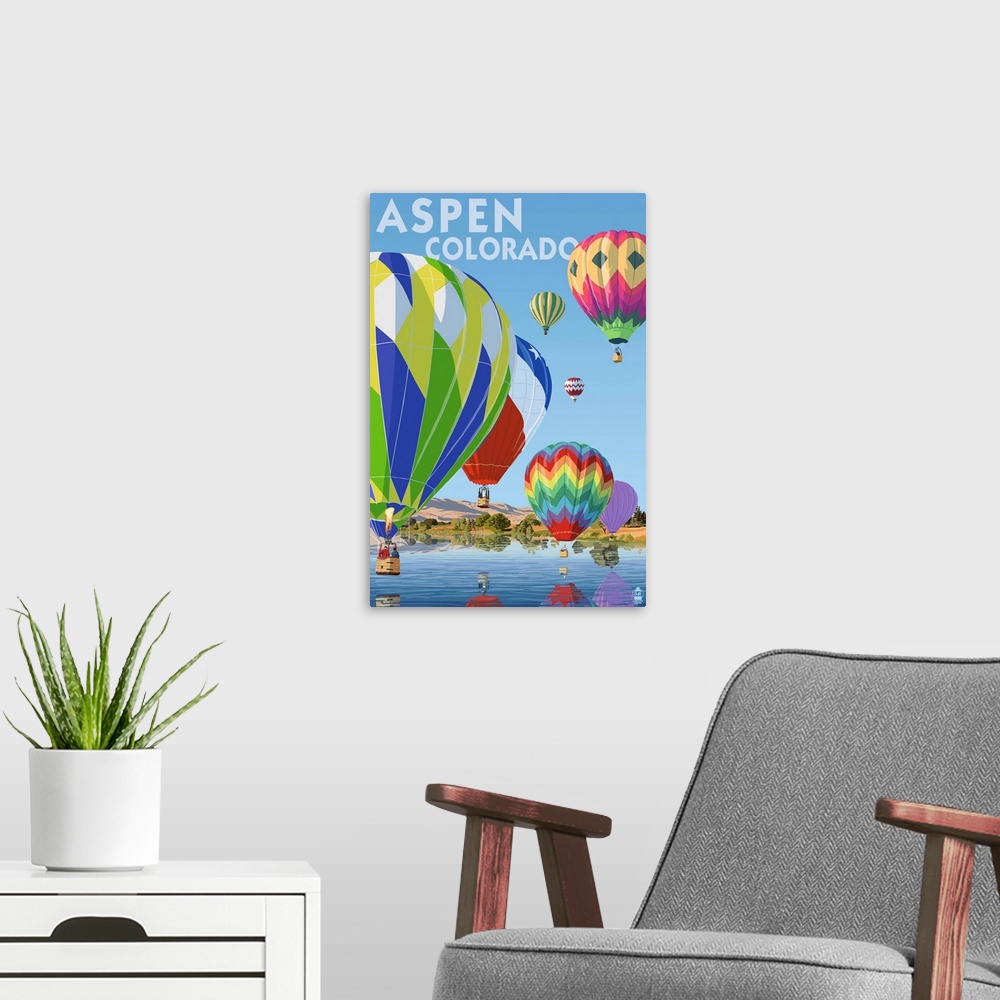 A modern room featuring Aspen, Colorado - Hot Air Balloons: Retro Travel Poster