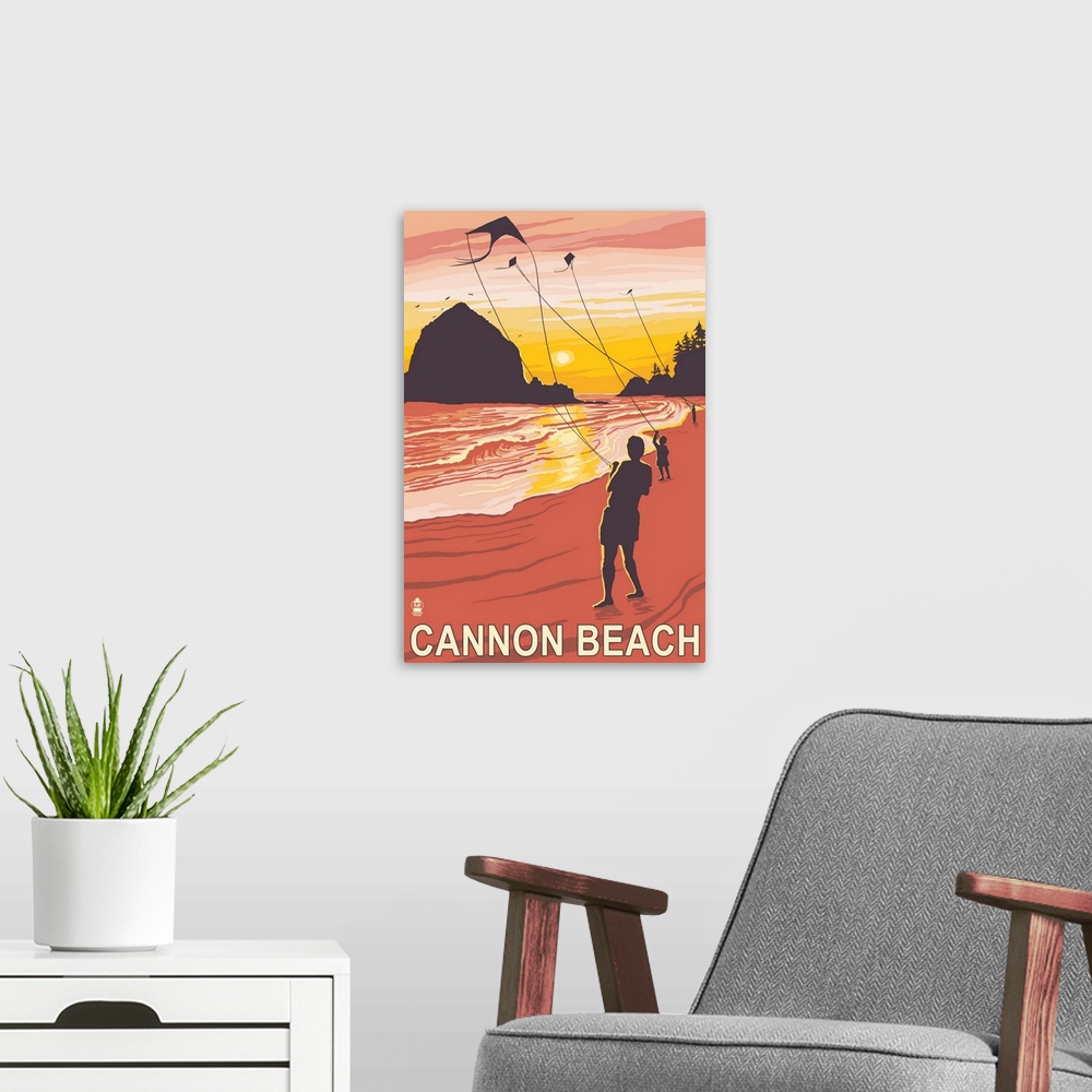 A modern room featuring Beach and Kites - Cannon Beach, Oregon: Retro Travel Poster