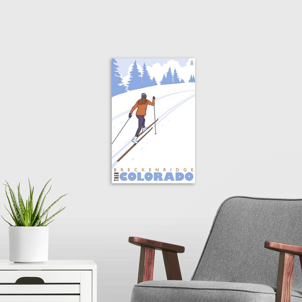 A modern room featuring Breckenridge, Colorado - Cross Country Skier: Retro Travel Poster
