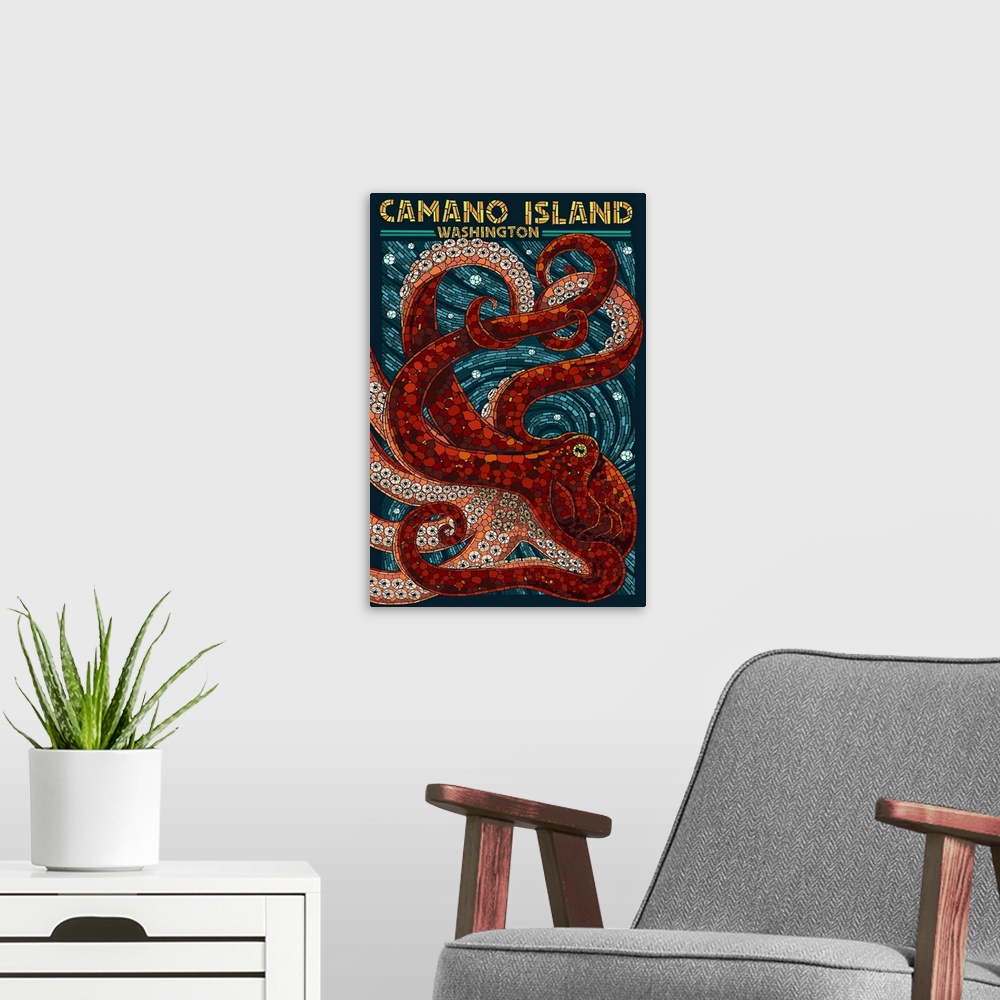 A modern room featuring Camano Island, Washington, Mosaic Octopus