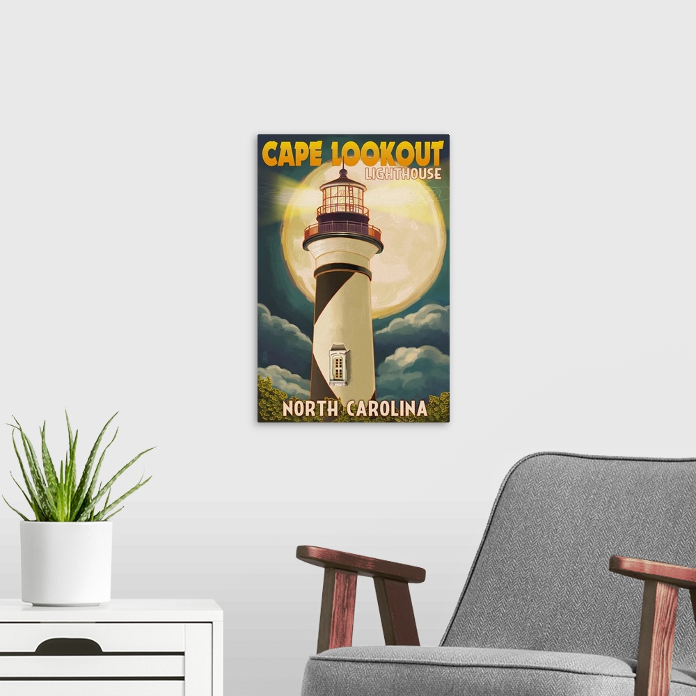 A modern room featuring Cape Lookout Lighthouse and Full Moon, Outer Banks, North Carolina