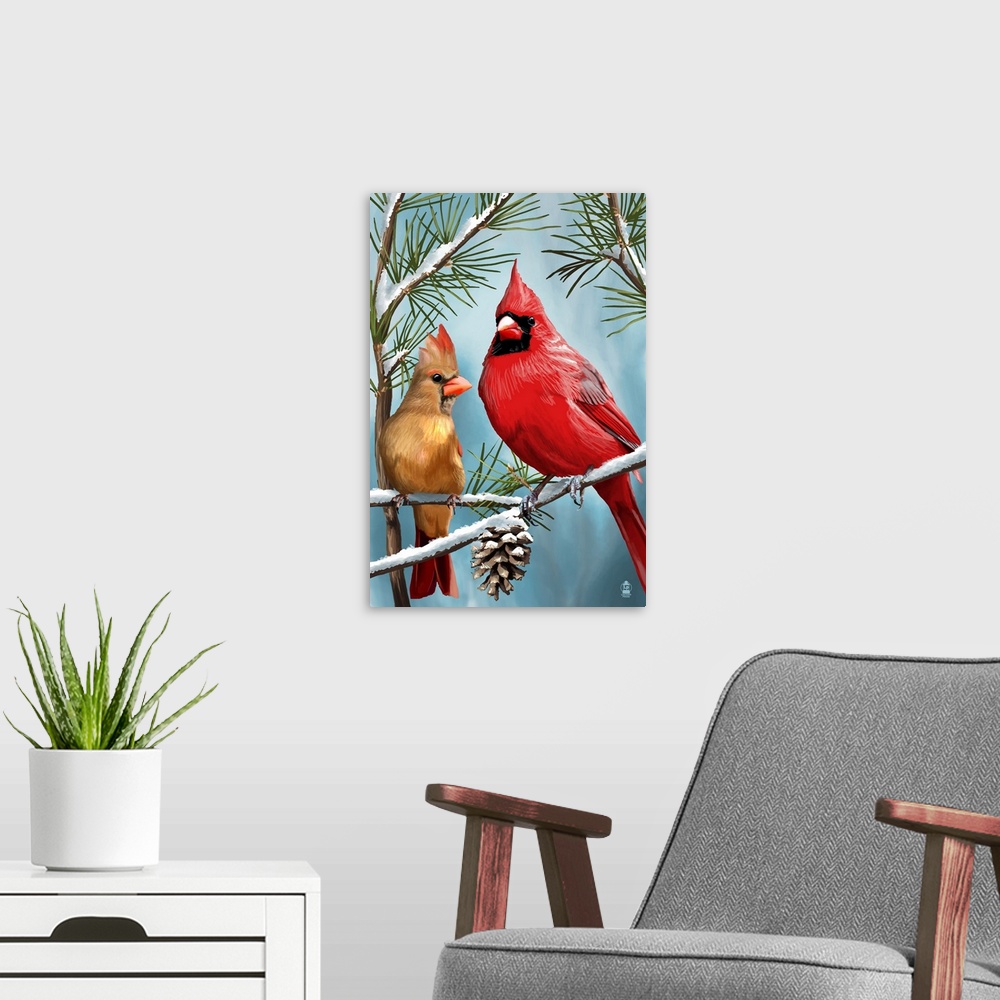 A modern room featuring Cardinals in Winter