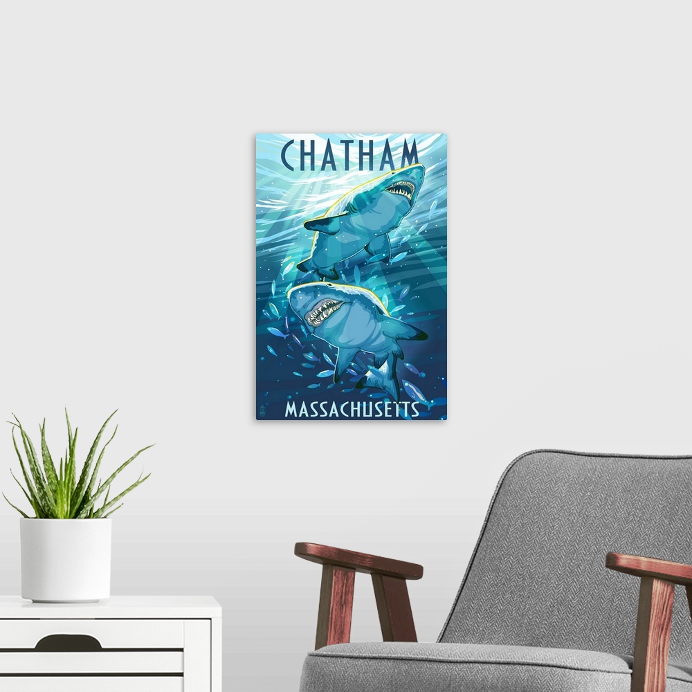 A modern room featuring Chatham, Massachusetts, Stylized Tiger Sharks