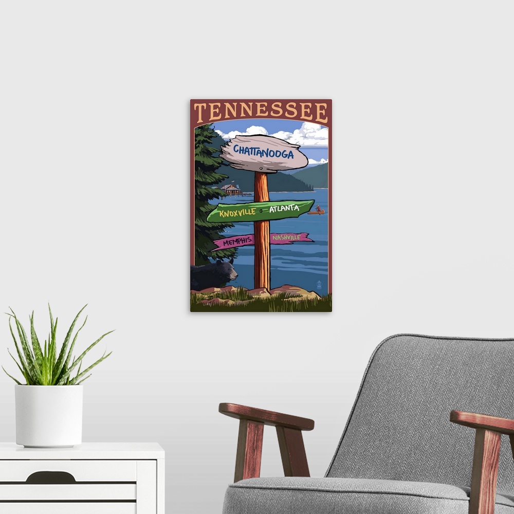 A modern room featuring Chattanooga, Tennessee, Destination Signpost