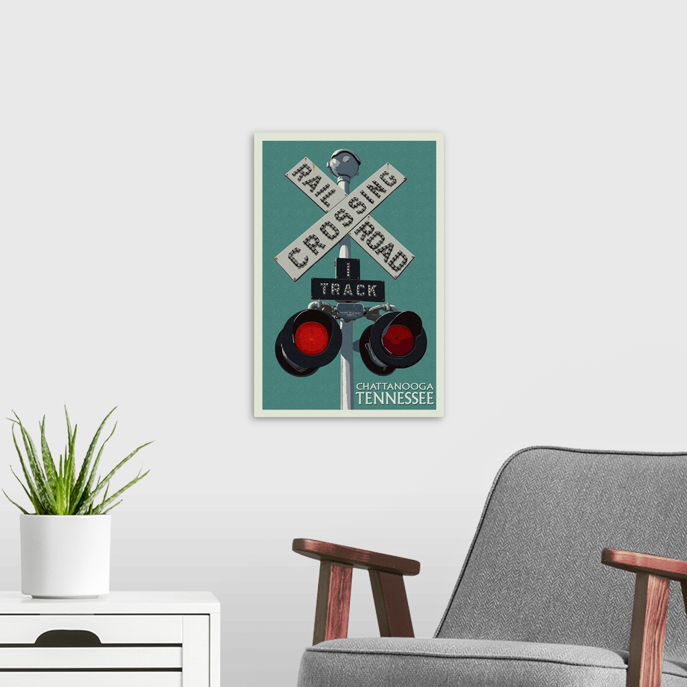 A modern room featuring Chattanooga, Tennessee, Railroad Crossing, Letterpress