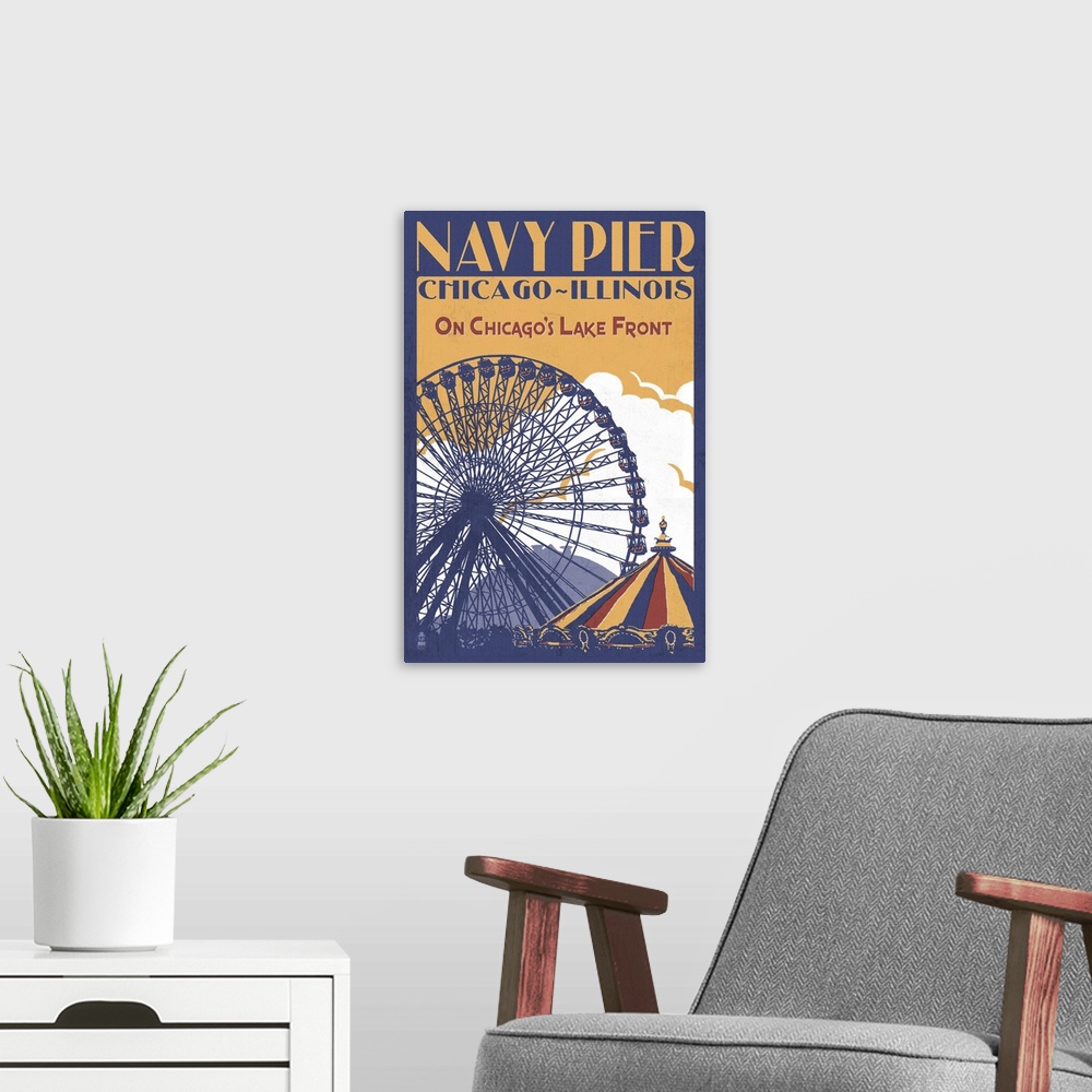 A modern room featuring Chicago Illinois - Navy Pier: Retro Travel Poster