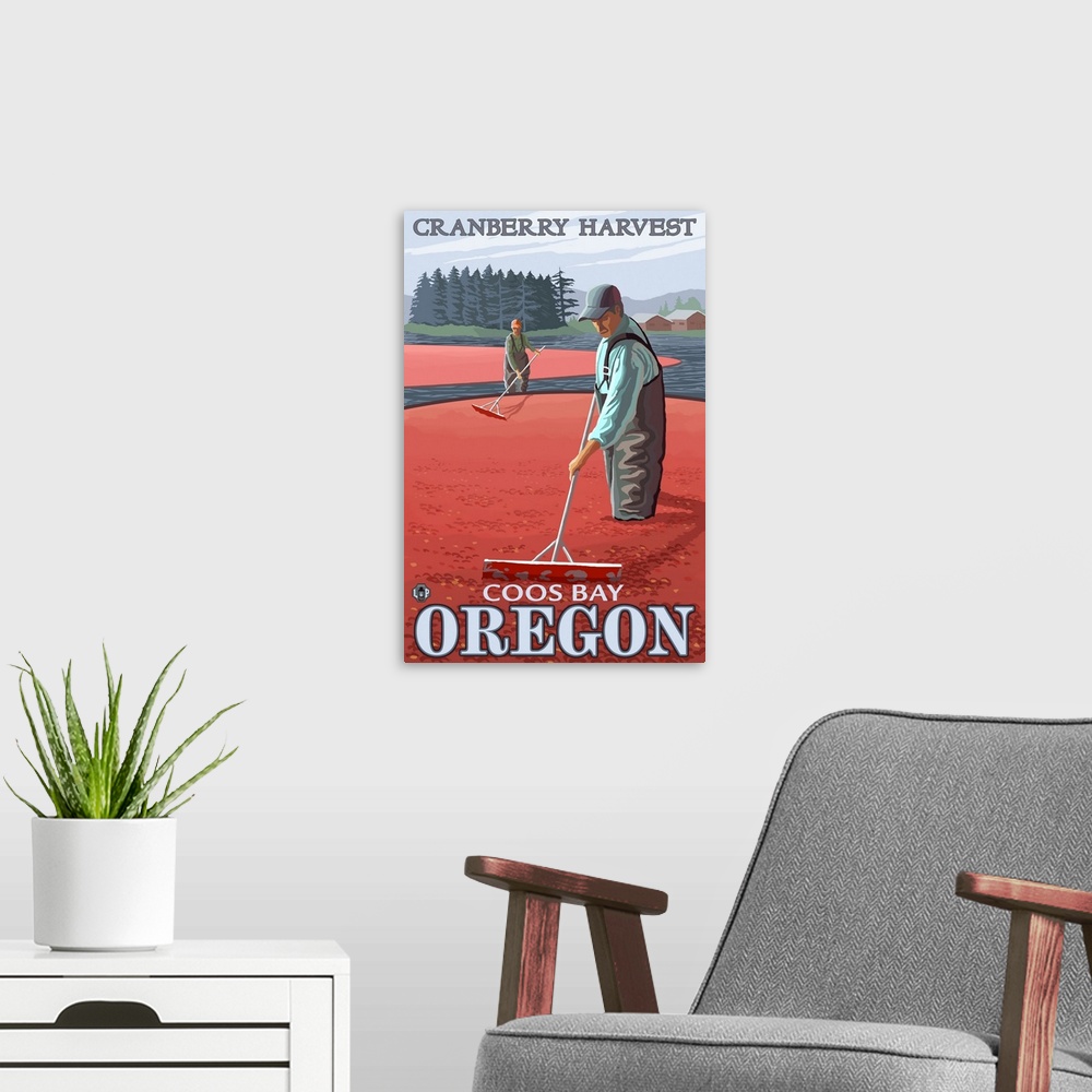 A modern room featuring Cranberry Bogs Harvest - Coos Bay, Oregon: Retro Travel Poster